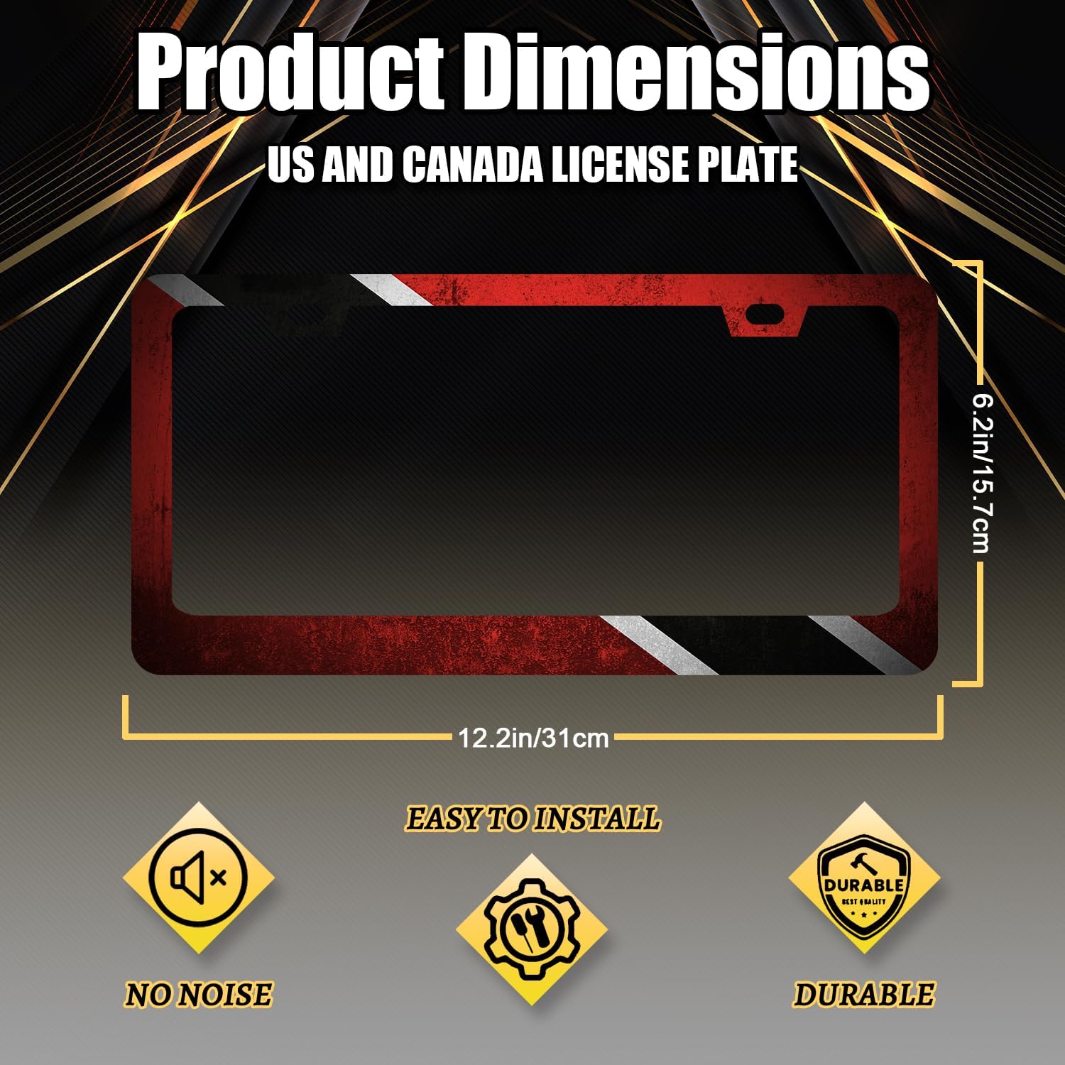 Trinidad and Tobago Flag License Plate Frame Flag License Plate Holder Stainless Steel Funny Colorful Car Accessories Decoration 6.3" X 12.3" with 2 Holes Screws
