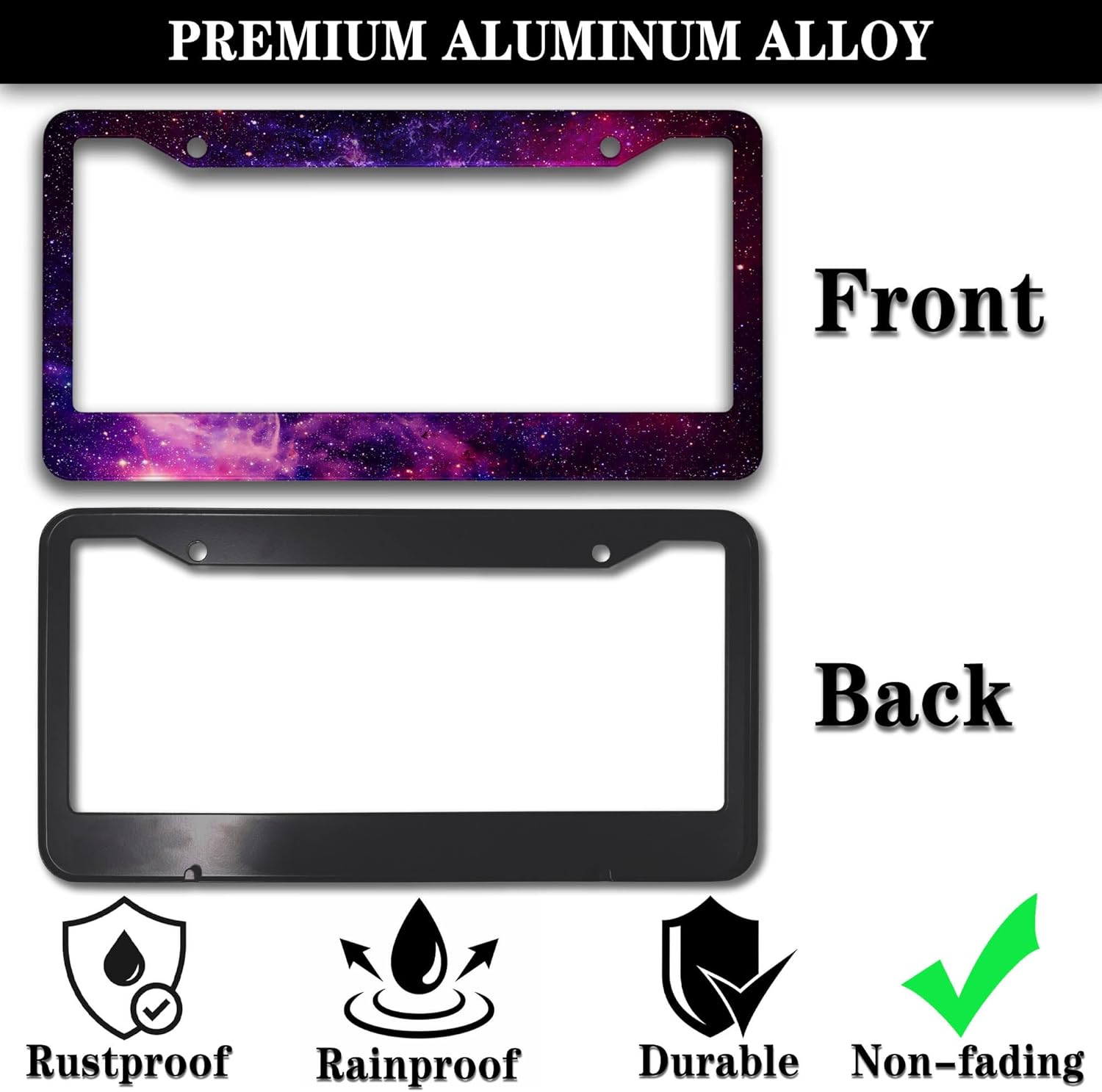 License Plate Frames Multicolor License Plate Cover Beautiful Galaxy Space Universal Aluminum Car Accessory 2 Pack with Screw Covers Set