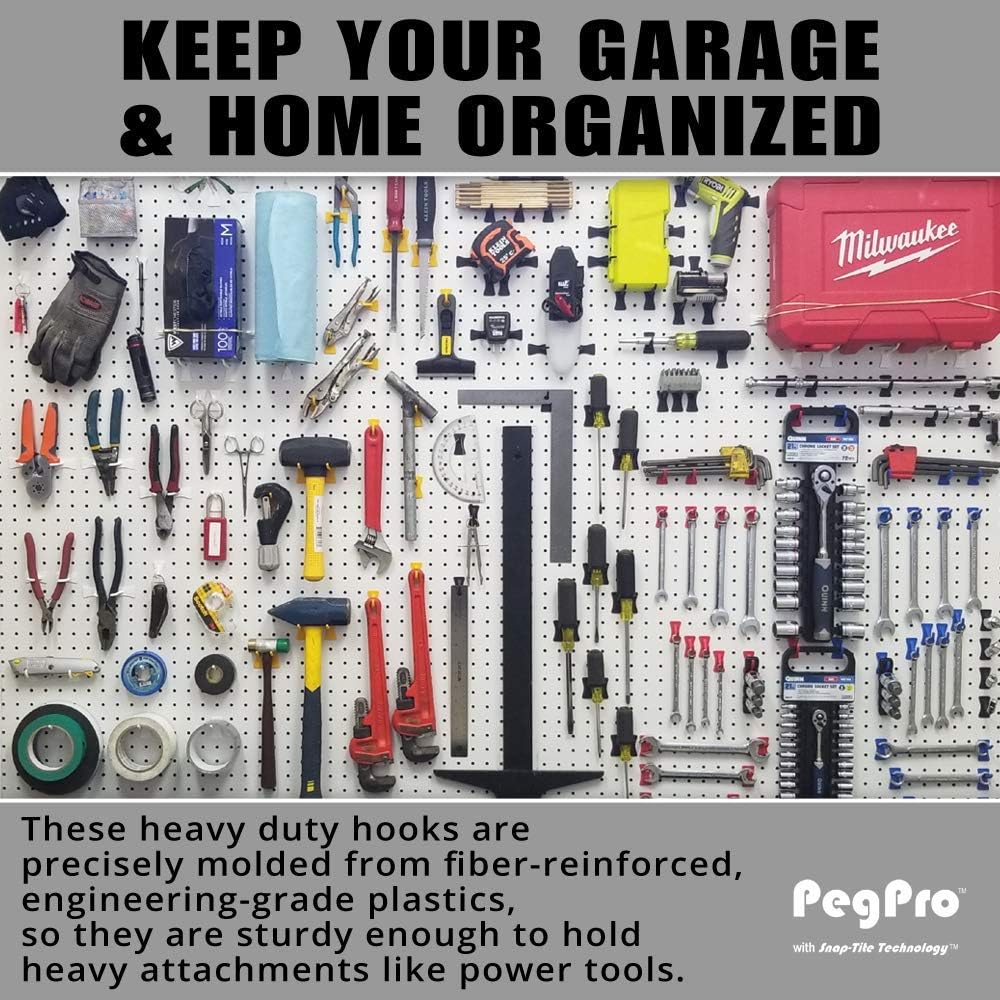 PegPro® 2" Hooks Kit for Standard “Wood Fiber” pegboard – Durable Plastic Pegboard Hooks - for Garage, Kitchen, Craft Room, and More (2" Hook - 24 Pack, Kiwi)