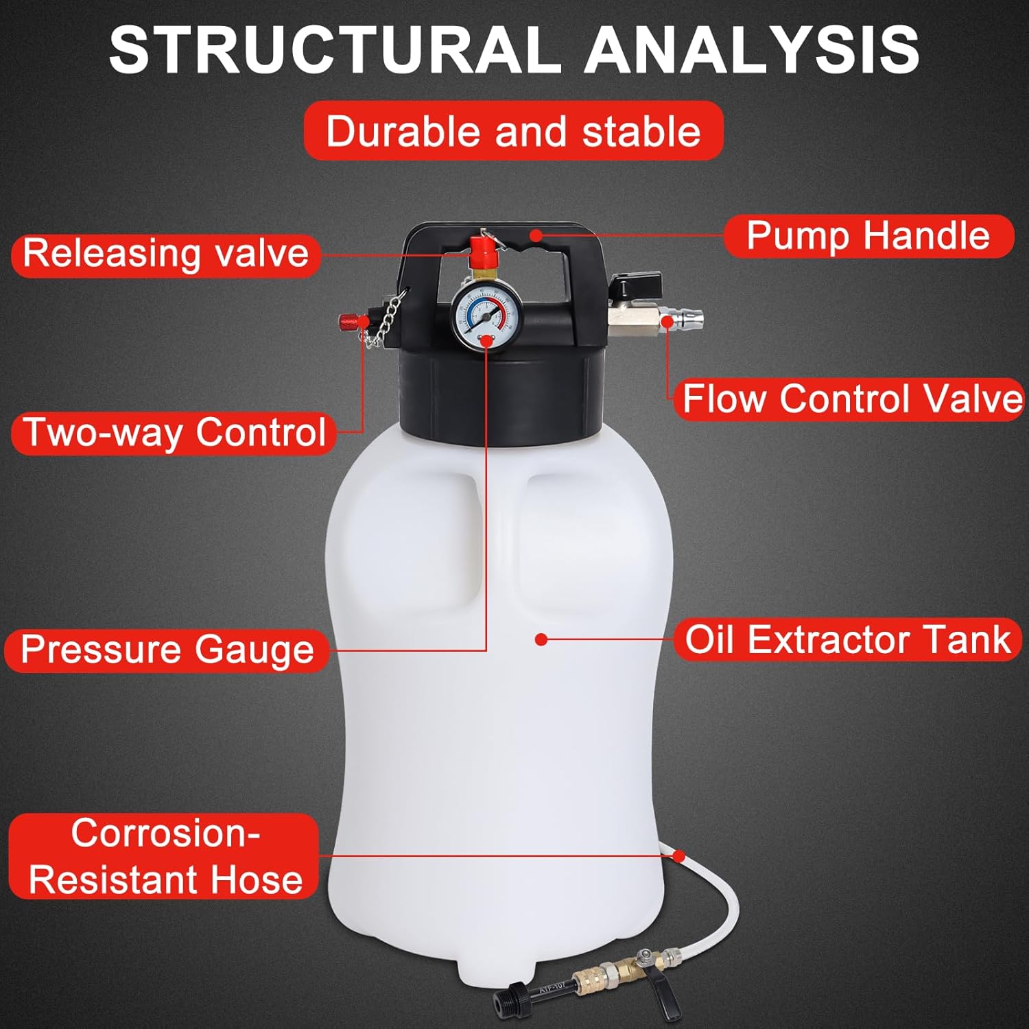 Transmission Fluid Pump Pneumatic Extractor and Dispenser Tool Kit, 8L ATF Fill and Evacuator Oil Can Set with 15PCS ATF Adapters 3PCS 1M Transmission Oil Hose for Garage and Shop Fluid Transfer