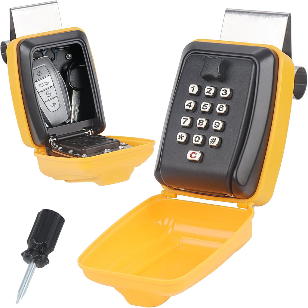 Car Key Lock Box, Yellow Punch Button Combination Lock Box, Car Window Lock Box Wall Lock Box, Sturdy Waterproof Security Key Storage, Credit Cards, Fit for Turo, Ride Share, GetAround