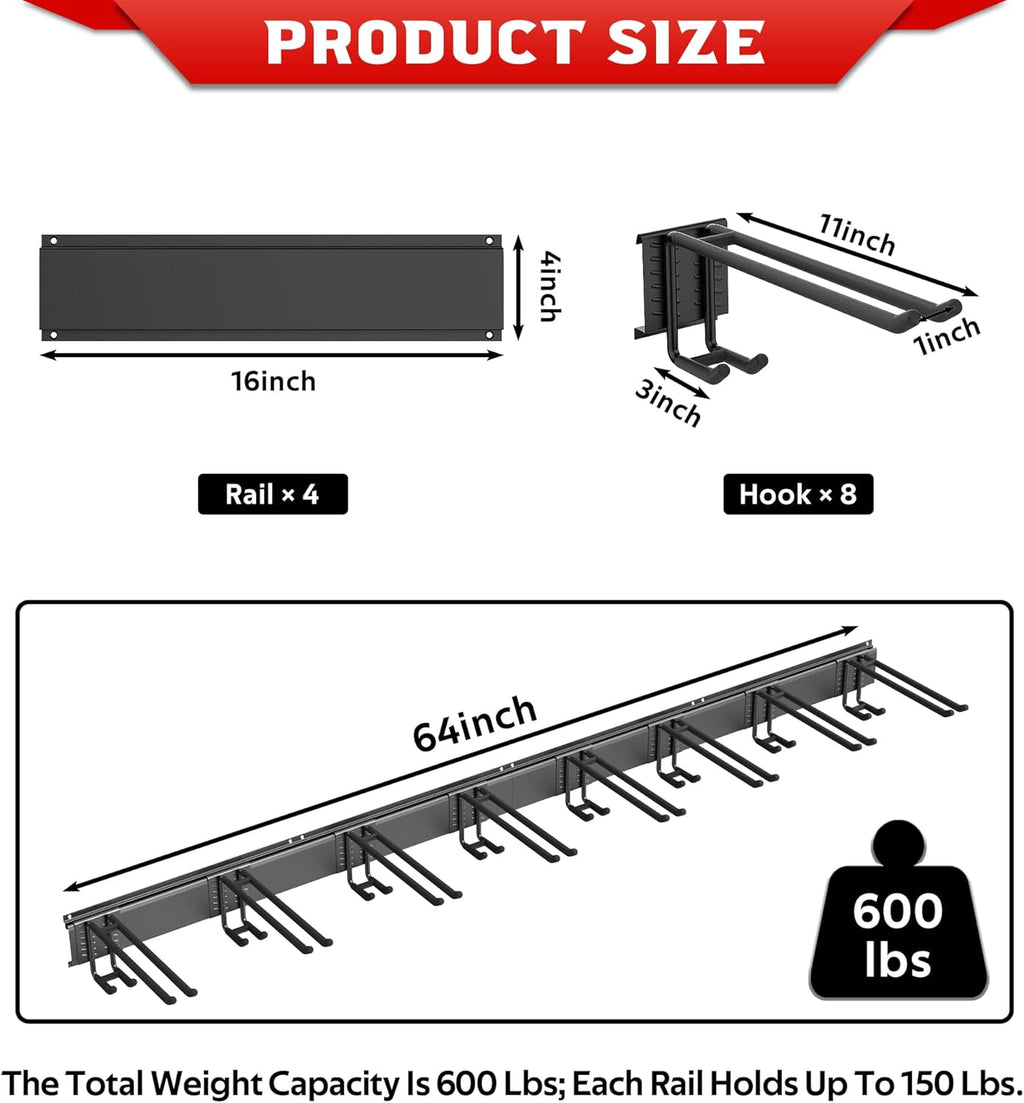 Ultrawall Ski Rack, Wall Mounted Ski Storage for Garage Storage Organizer System, 16 Pairs of Skis Holder for Home Shed, Holds Up to 600lbs
