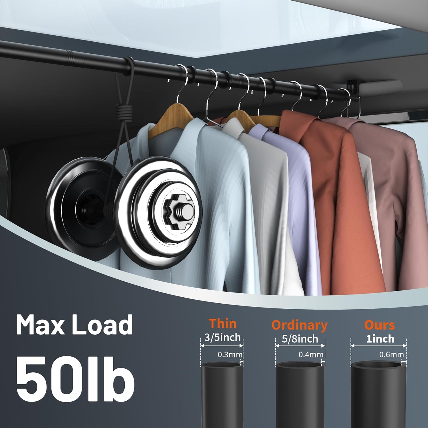 Car Clothes Hanger Bar - Heavy Duty Car Clothes Rack Expanded to 65 Inches - Adjustable Telescopic Clothes Rod for Car, Travel, Suv, Truck, Automotive