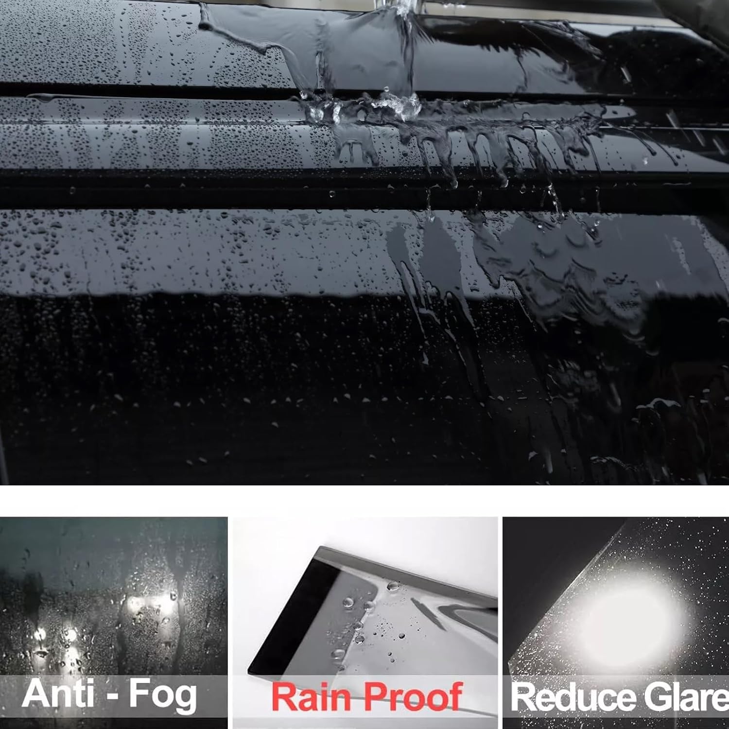 in-Channel Window Visor Deflector Compatible with Ford F150 Super Crew Cab 2015-2024 Rain Guards Smoke 4pcs