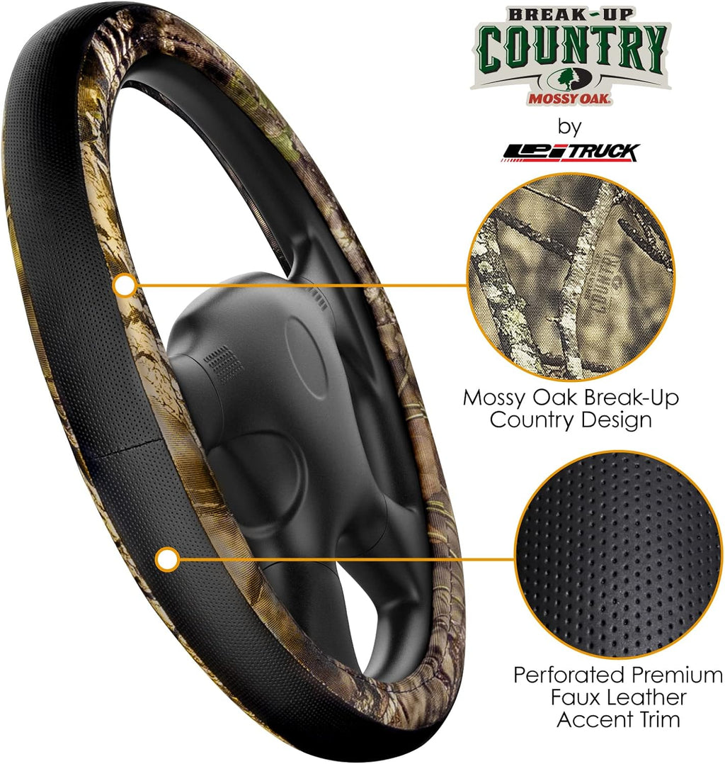 Mossy Oak Steering Wheel Cover by LPI Truck; Heavy Duty 600D Oxford Material with Mossy Oak Break-up Country Camoflauge Design; Fits All Large Trucks and SUVs with Steering Wheel Size 15.5" to 16"