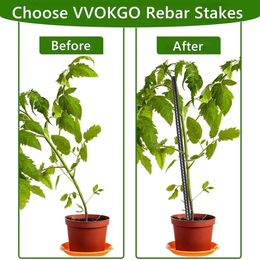 VVOKGO Rebar Stakes 15 Inches Ground Concrete Form Stakes (16pcs), 3/8" Diameter Straight Metal Spikes Heavy Duty with Chisel Point End, Steel Anchors for Fence, Concrete Timber, Garden Plants, Black