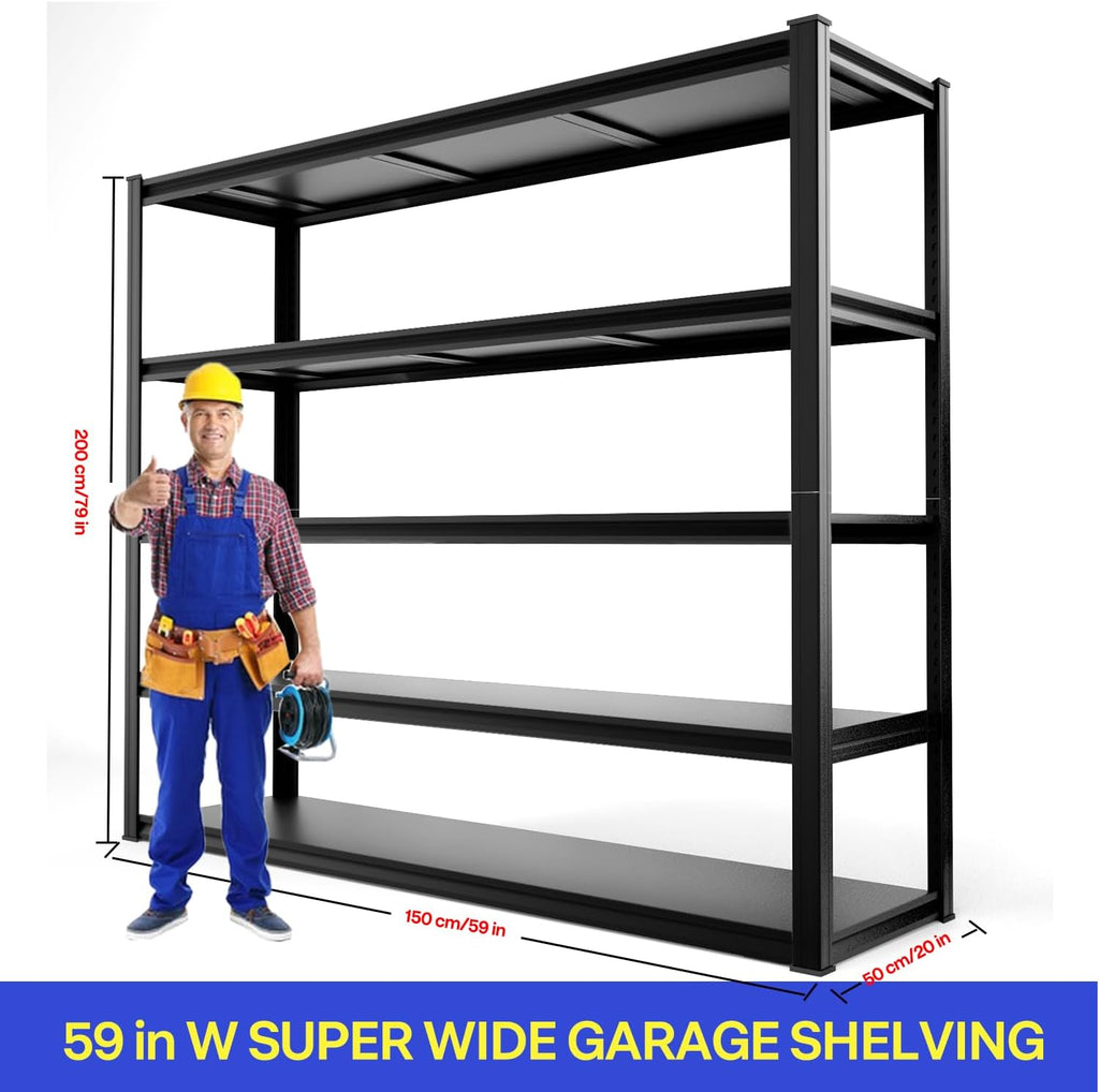 Garage Shelving Heavy Duty - 59 * 20 * 79in(L*W*H) Extra Large Metal Shelving Units and Storage for 2000lbs, 5tier Adjustable Basement Storage Industrial Shelves Pallet Racking Organizer