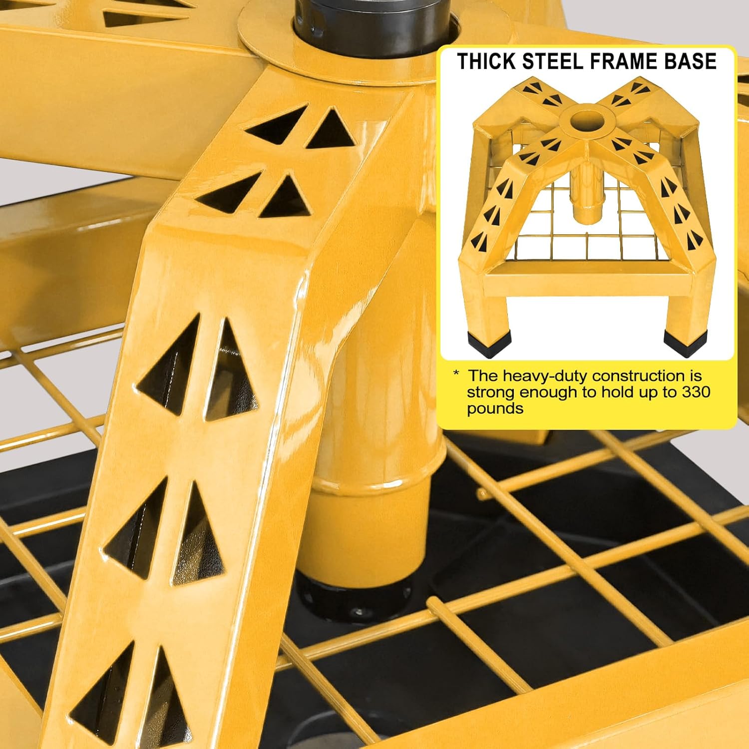 Rolling Shop Stool with Wheels, Heavy Duty Garage Work Mechanic Stool with Backrest, Adjustable Height 360°Swivel Rolling Chair with Tool Tray Storage, 330 LBS Capacity, Yellow