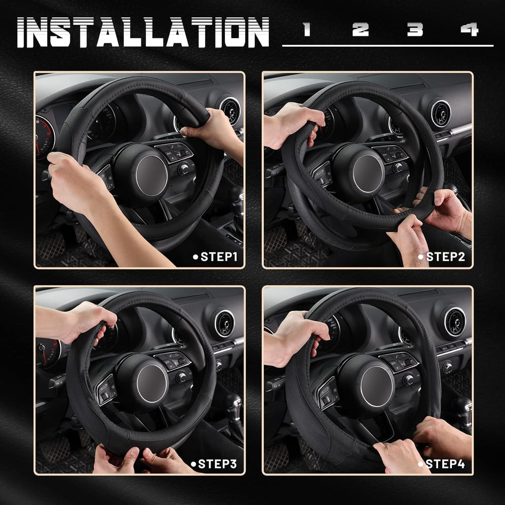 SEG Direct Car Steering Wheel Cover for Prius Civic Model 3 Model Y Camaro, Small Size 14-14.25 inch, Black Microfiber Leather