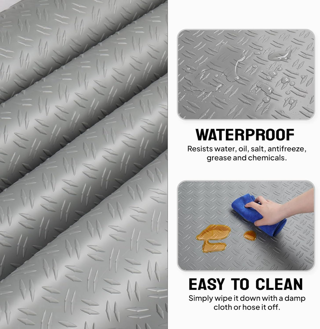 TUFFIOM 7.5 x 20 FT Garage Floor Mat, Thickened Diamond Plate PVC Garage Mats Flooring Roll for Under Car, Garage Car Parking Mats for Compact SUVs, Sports Car