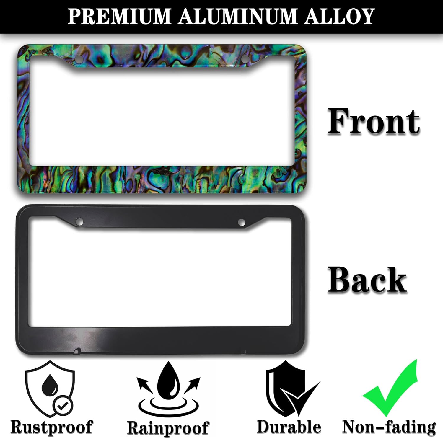 License Plate Frames Multicolor Fun License Plate Frame Cover Faux Abalone Texture Universal Aluminum Car Accessory 2 Pack with Screw Covers Set