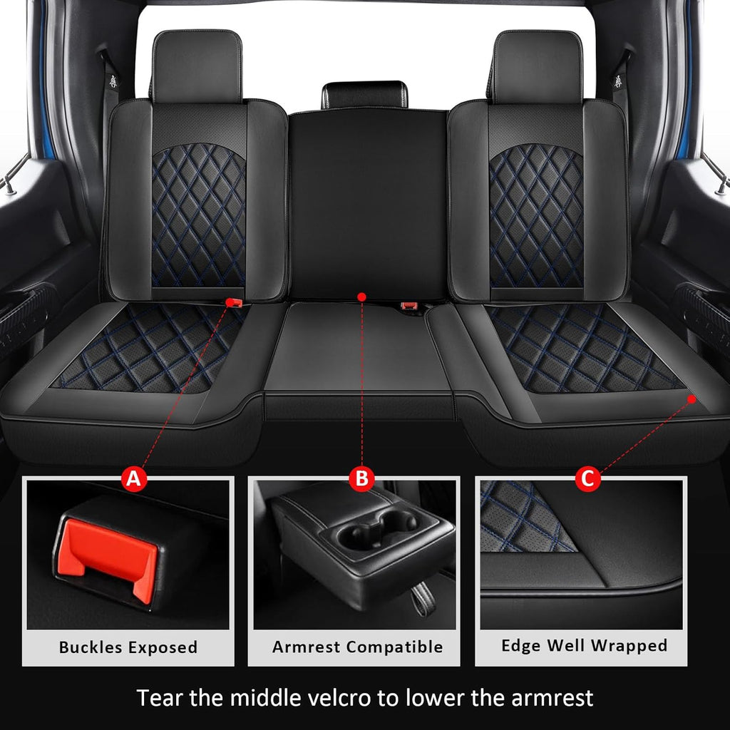 MIROZO Seat Covers for Ram, Waterproof Truck Seat Covers Compatible with 2009-2025 Dodge Ram 1500 2500 3500 Truck Pickup Crew Quad Cab with Split Bench 40/60(Black and Blue,Full Set Curved Back)