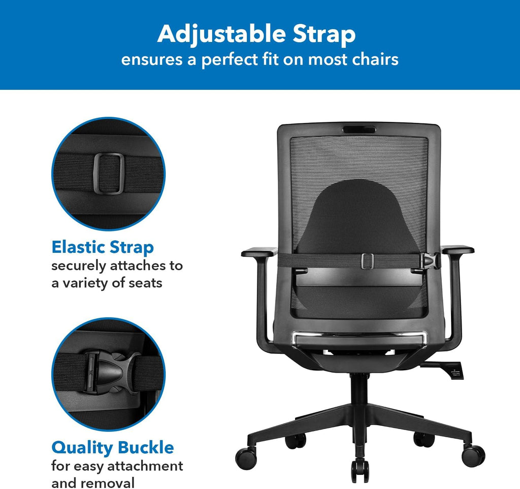 Mount-It! Office Chair Cushion, Lumbar Support Pillow for Office Chair, Back Support for Work, Office, Gaming with Memory Foam Filling for Back Pain Relief, Improve Posture, Black with Washable Cover