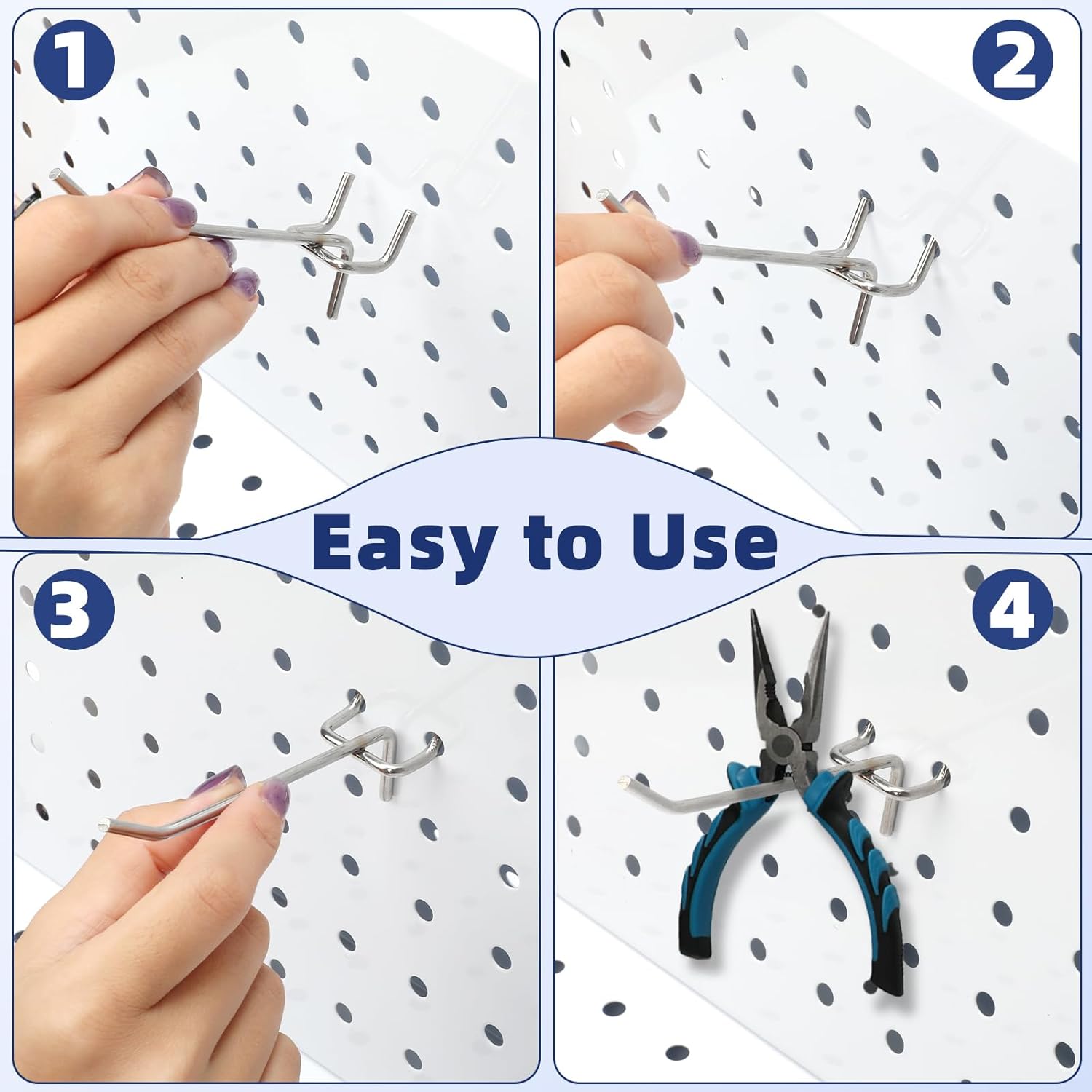 100 Pack Pegboard Hooks Heavy Duty 4 6 8 Inch Pegboard Hooks 1/8 Stainless Steel Peg Board Shelving Hanging Tool Pegs Organizer Accessories Kit for Garage Kitchen Store Craft Organizing Wall Storage