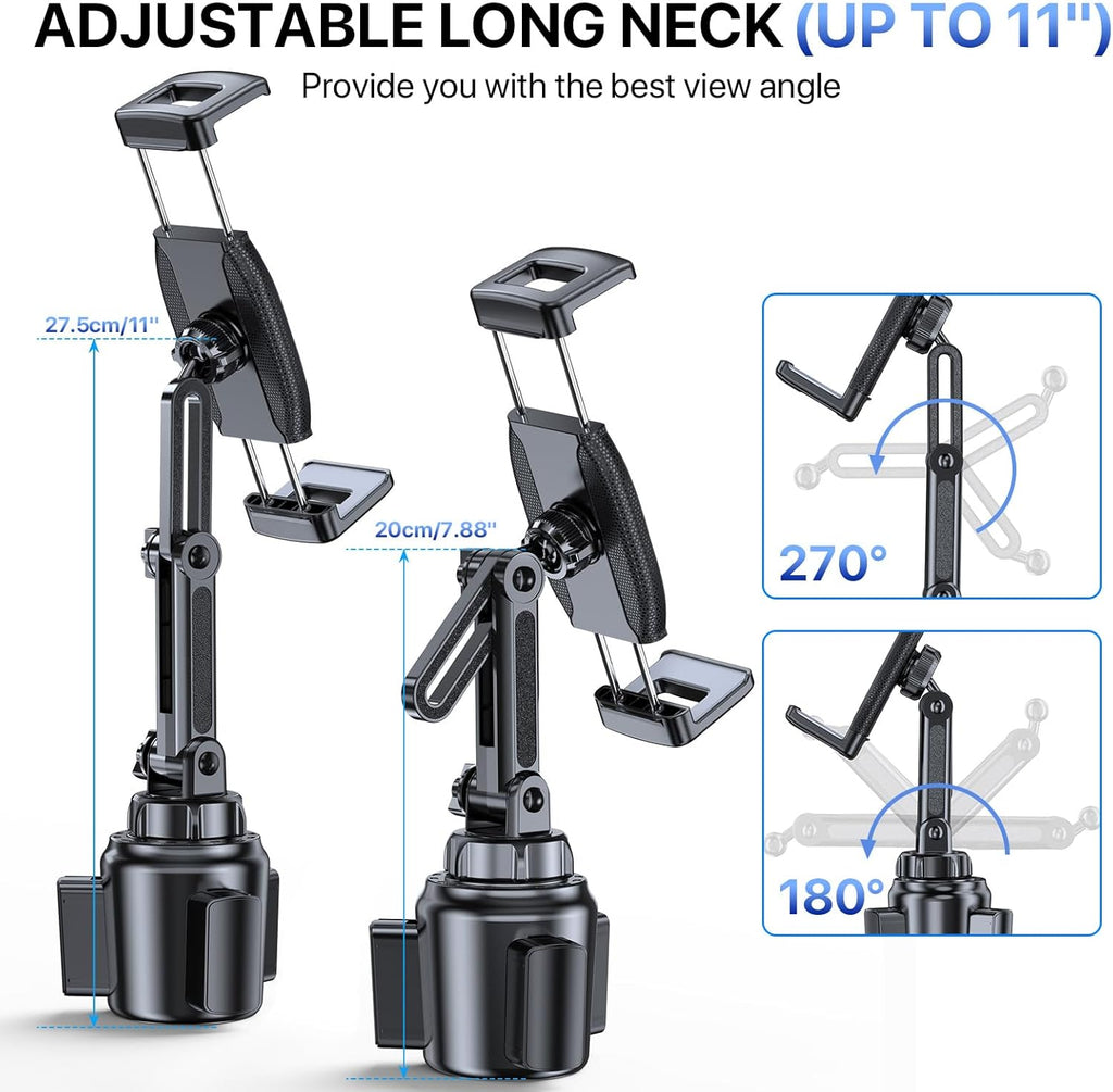 Miracase [2025 Latest Upgraded Cup Holder Tablet Mount for Car, [High-Rise Clamp Arm] Adjustable Long Neck Car Tablet Holder Compatible with iPad, Pro, Air, Mini & All 6.1-12.9" Tabs