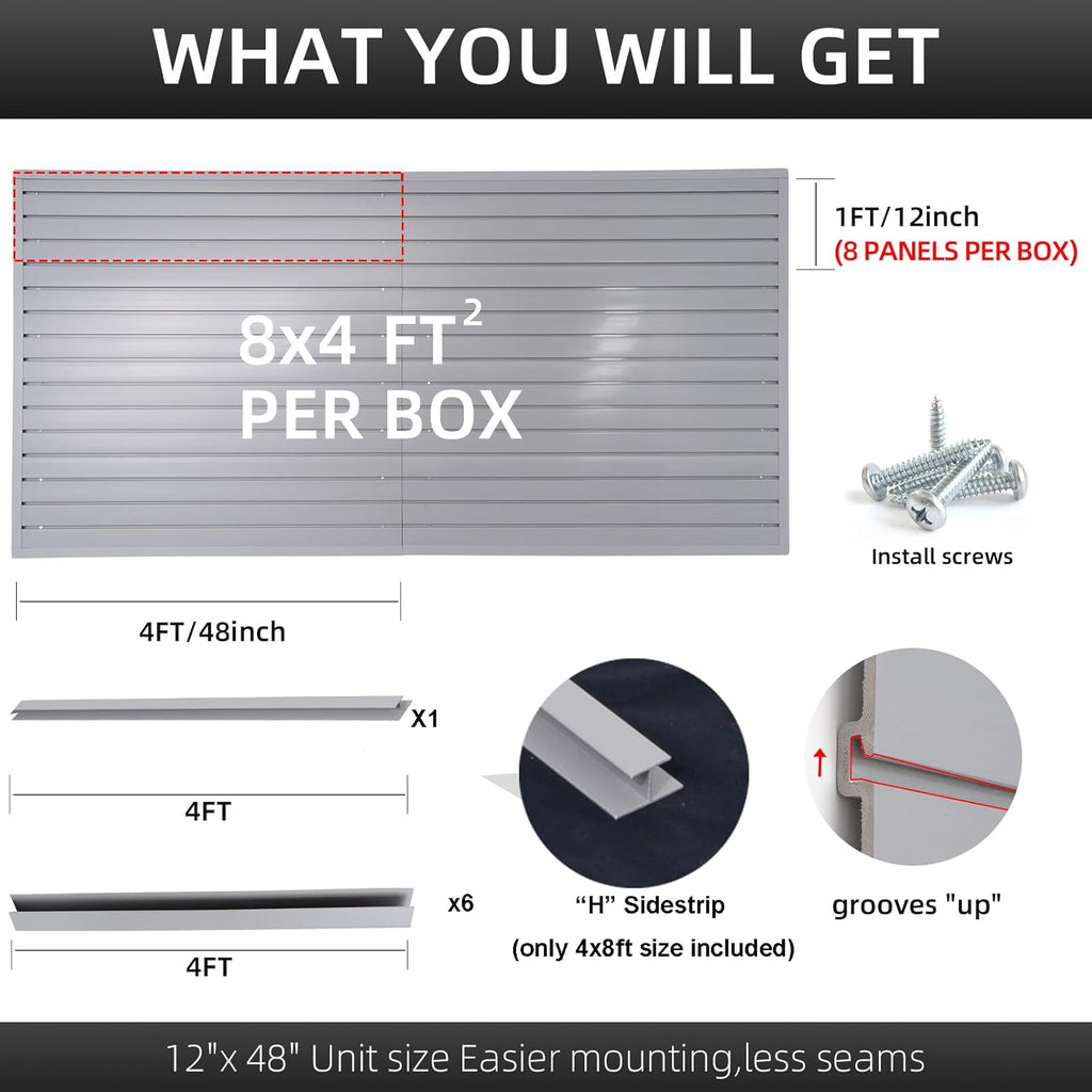 Slat Wall Paneling Garage Wall Organizer, Grey Slatwall Panels 4x8 ft Garage Slat Wall Storage Systems Garage Tool Organizer Wall Mount, Slat Board PVC Wall Panels Garage Storage Organization Product