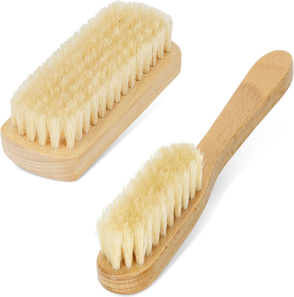 TAKAVU Leather & Upholstery Cleaning Brush Set, Pure White Boar Hair Bristle, to Clean Car Seats, Leather Sofas, for Alcantara, Interiors, Furniture, Boots, Shoes, Bags and More