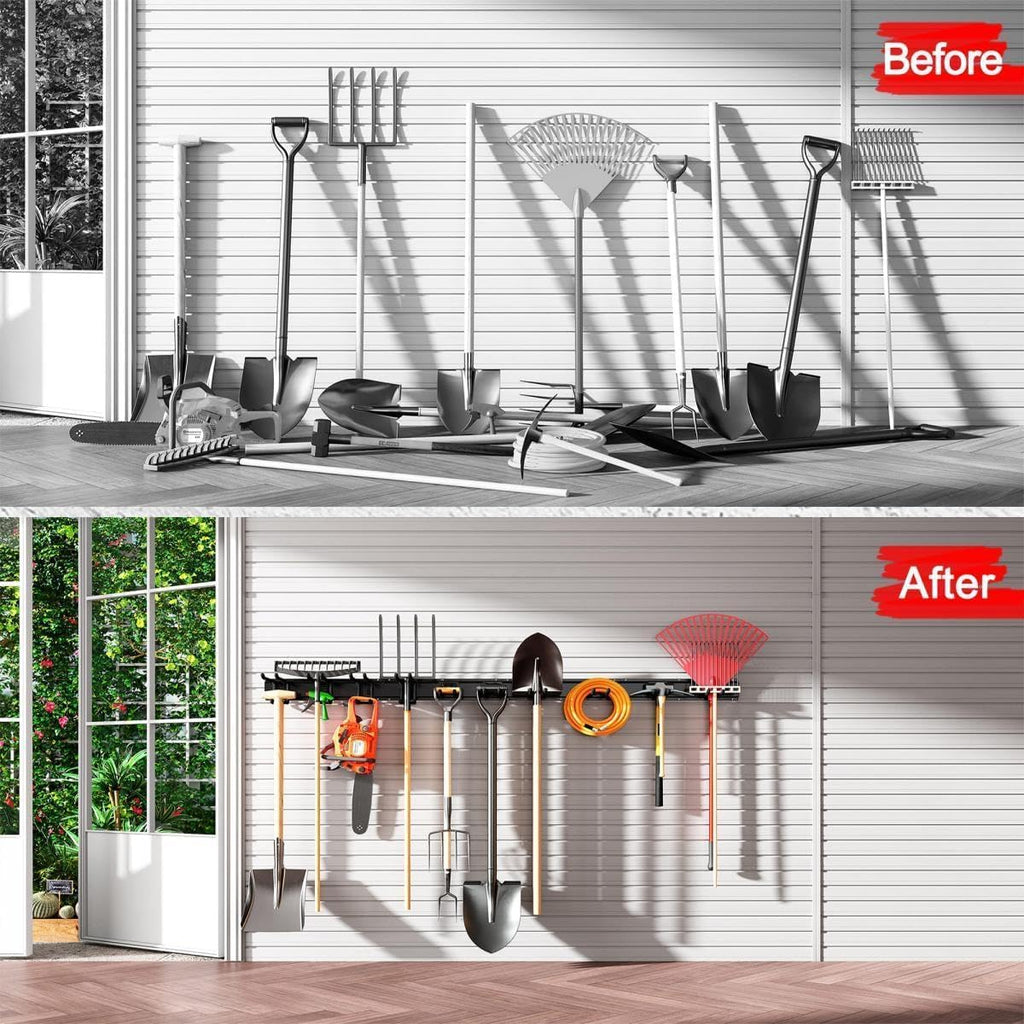 Garage Tool Organizer Wall Mount, Garage Storage, Garage Organization,64 Inch Garage Organizer Wall Mounted,4 Rails and 10 Adjustable Hooks,Max 550lbs (Black)