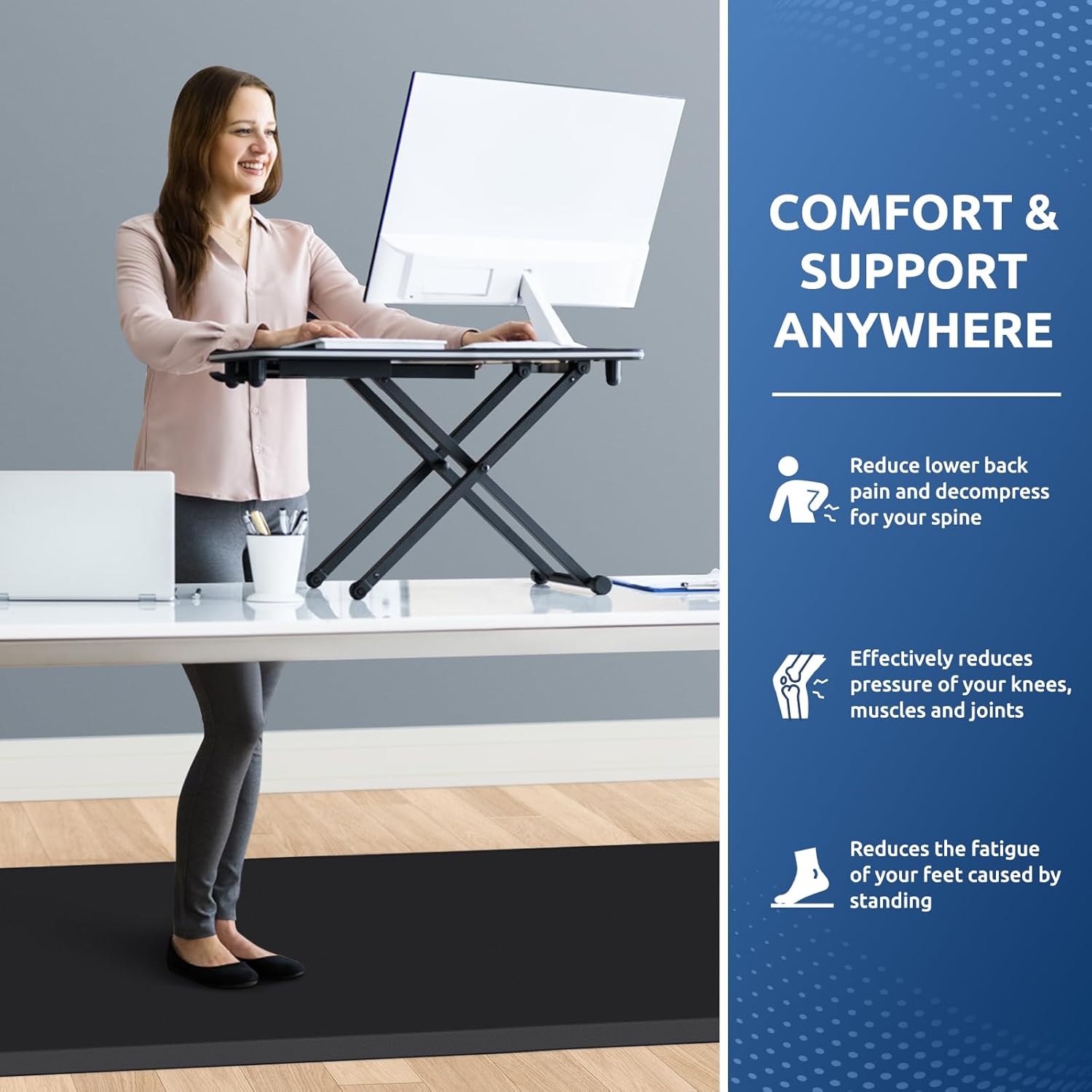 KitchenClouds Kitchen Mat Cushioned Anti Fatigue Rug 30"x108" Waterproof, Non Slip, Standing and Comfort Desk/Floor Mats for House Sink Office (Black,0.8inch)