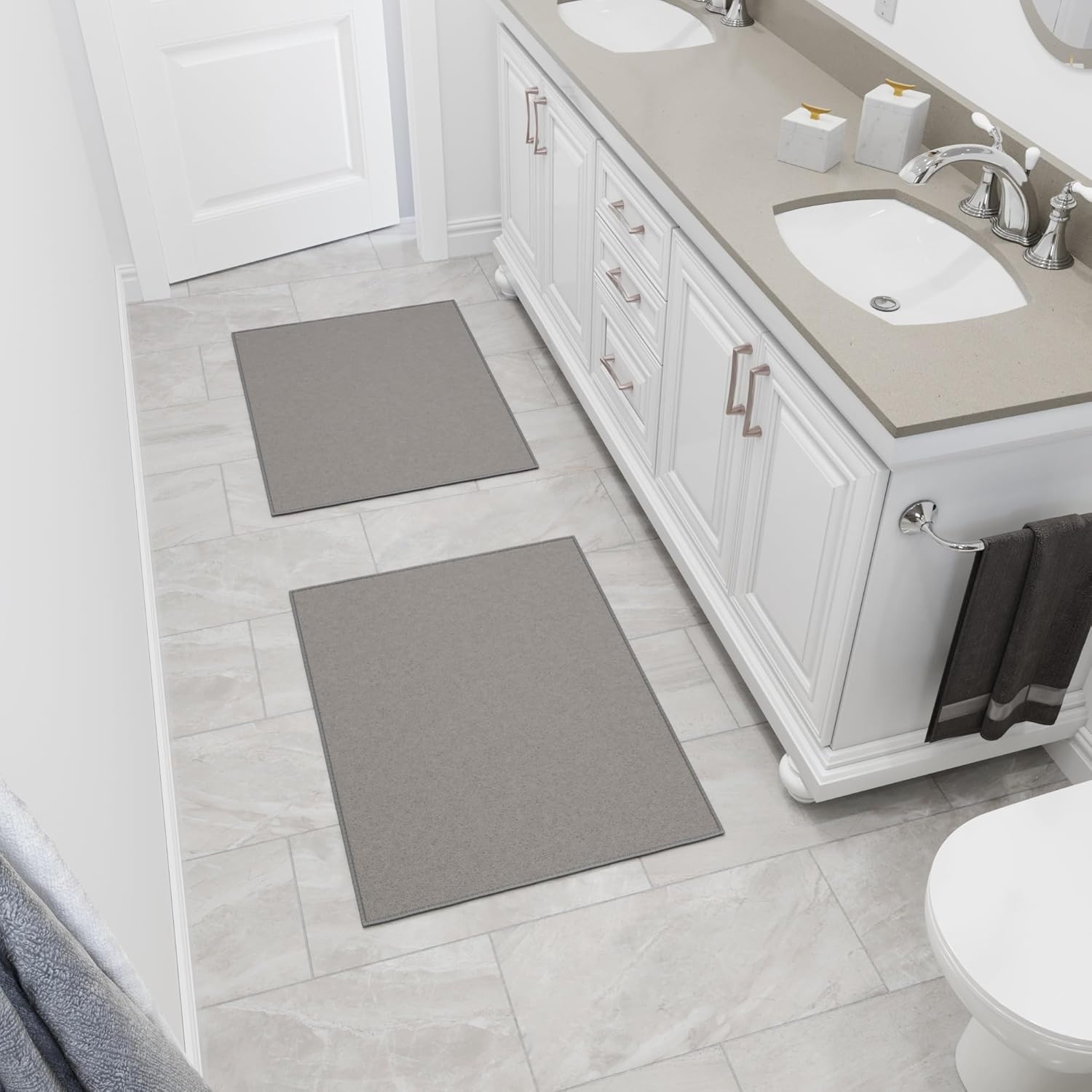 Ottomanson Rugs for Entryway 2'3" x 3' - 2 Pack Non Slip Solid Small Area Rugs Durable Front Door Mat Rug Stain Resistant Entrance Rugs for Bathroom Kitchen Bedroom & Living Room, Gray