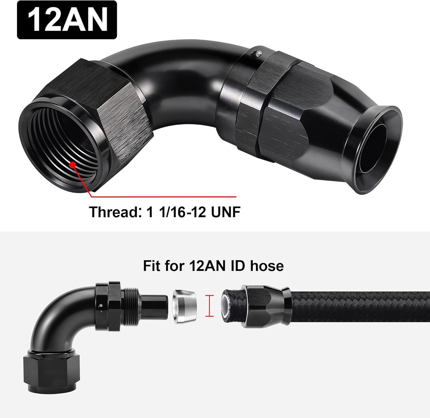EVIL ENERGY 12AN 90 Degree PTFE One Piece Full Flow End Hose Fitting Aluminum Black