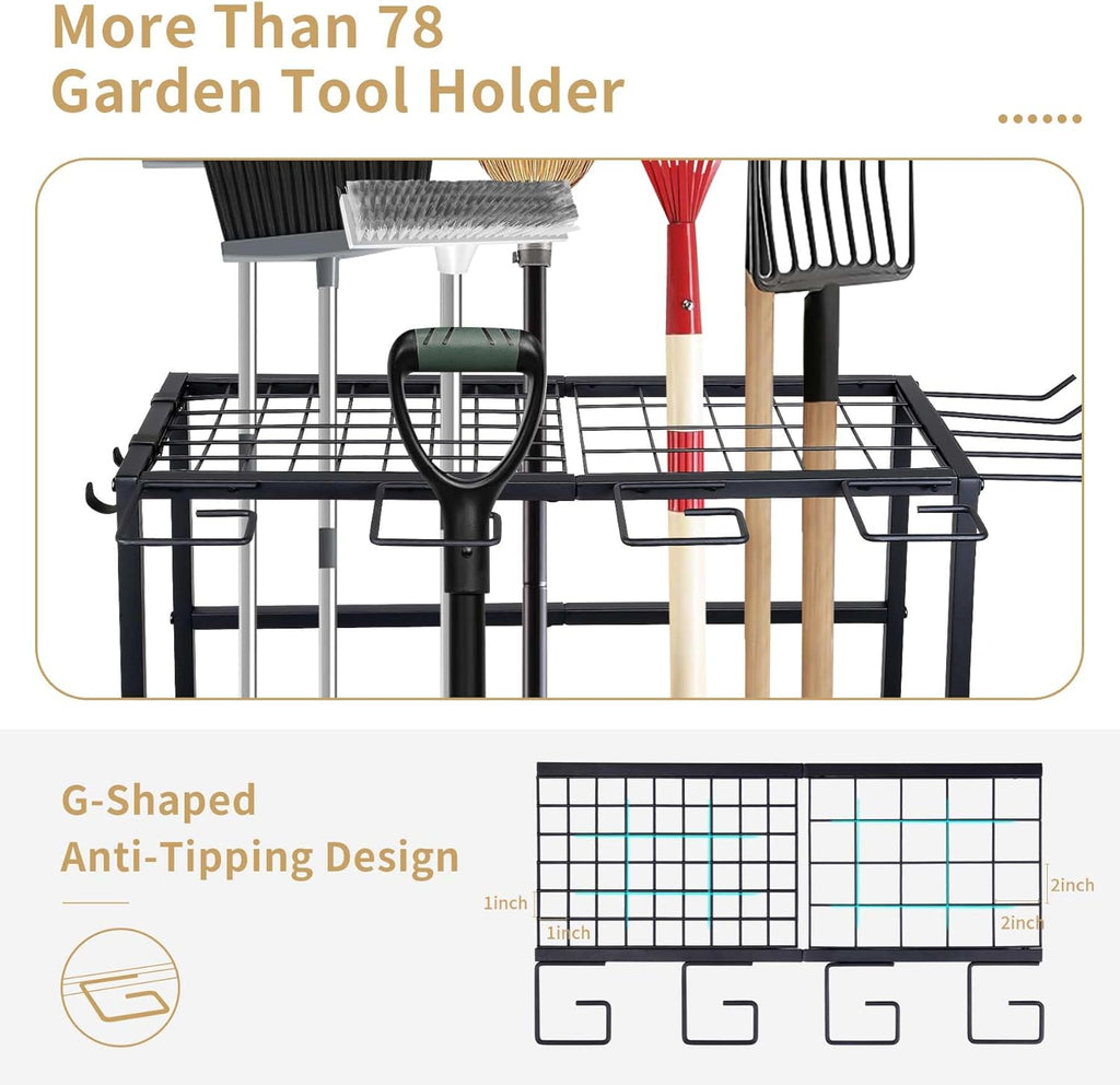 Garden Tool Organizer, Large Yard Tool Tower Rack for Garage Organization and Storage, Gardening Tool Stand for Shed or Outdoor, Metal Garden Tool Holder Up to 78 Tools, Shovel, Rake, Black