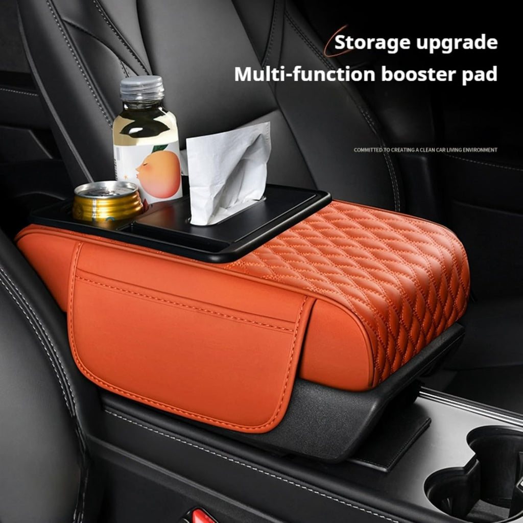 Center Console Cover Organizer, 5-In-1 Arm Rest Cover for Car with Cup Holder & Storage Pocket & Tissue Holder, Armrest Cover Cushion Pad, Water Ripples, Rose-Tinted