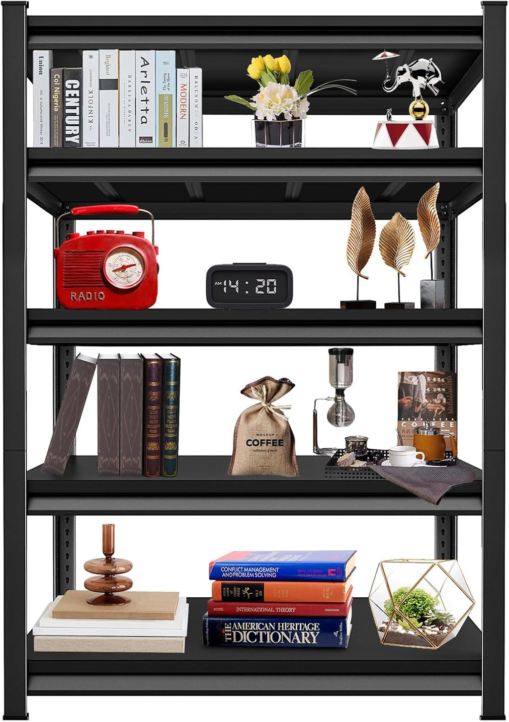 2750LBS Garage Storage Shelves Heavy Duty, 48" W x 18" D x 78" H,5-Tier Garage Shelving Heavy Duty, Industrial Metal Shelving Units for Garage, Basement,Fish Tank,Black