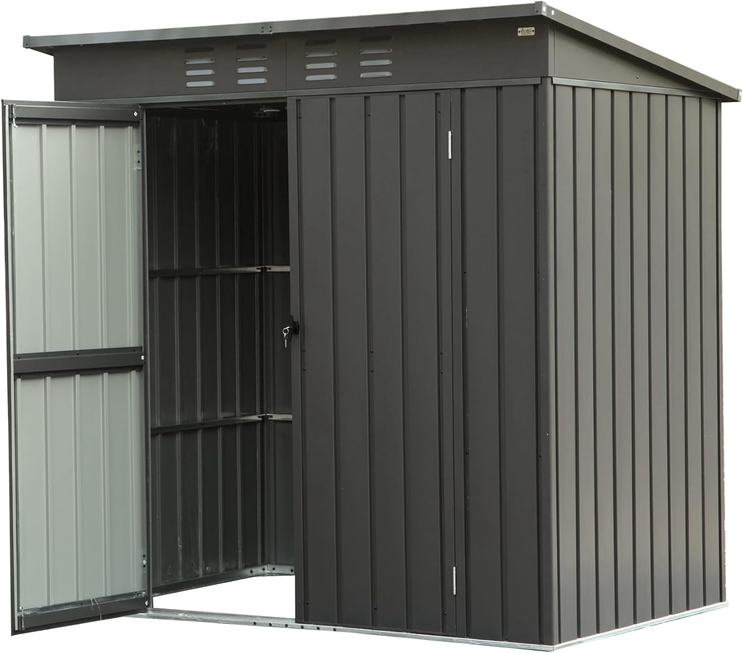 IKERY Galvanized Steel Garden Shed - 6' x 4' with Sloping Roof and Lockable Door, Metal Utility Storage Shed for Backyard Tools, Dark Gray
