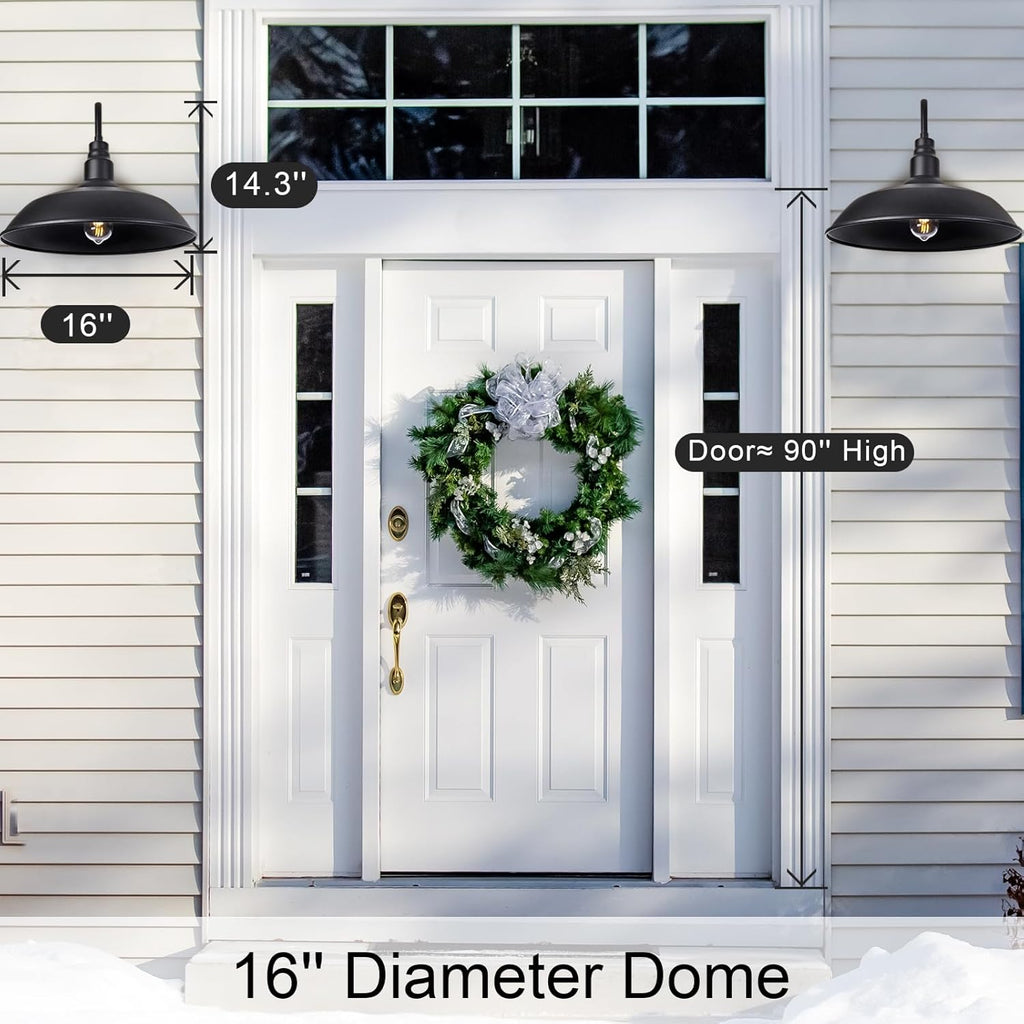 16 Inch Dome Barn Light for Porch, Large Gooseneck Outdoor Light Fixture for Farmhouse, Barn Style Exterior Patio Wall Lights for Garage, Black Outside Wall Sconce for Front Door, House