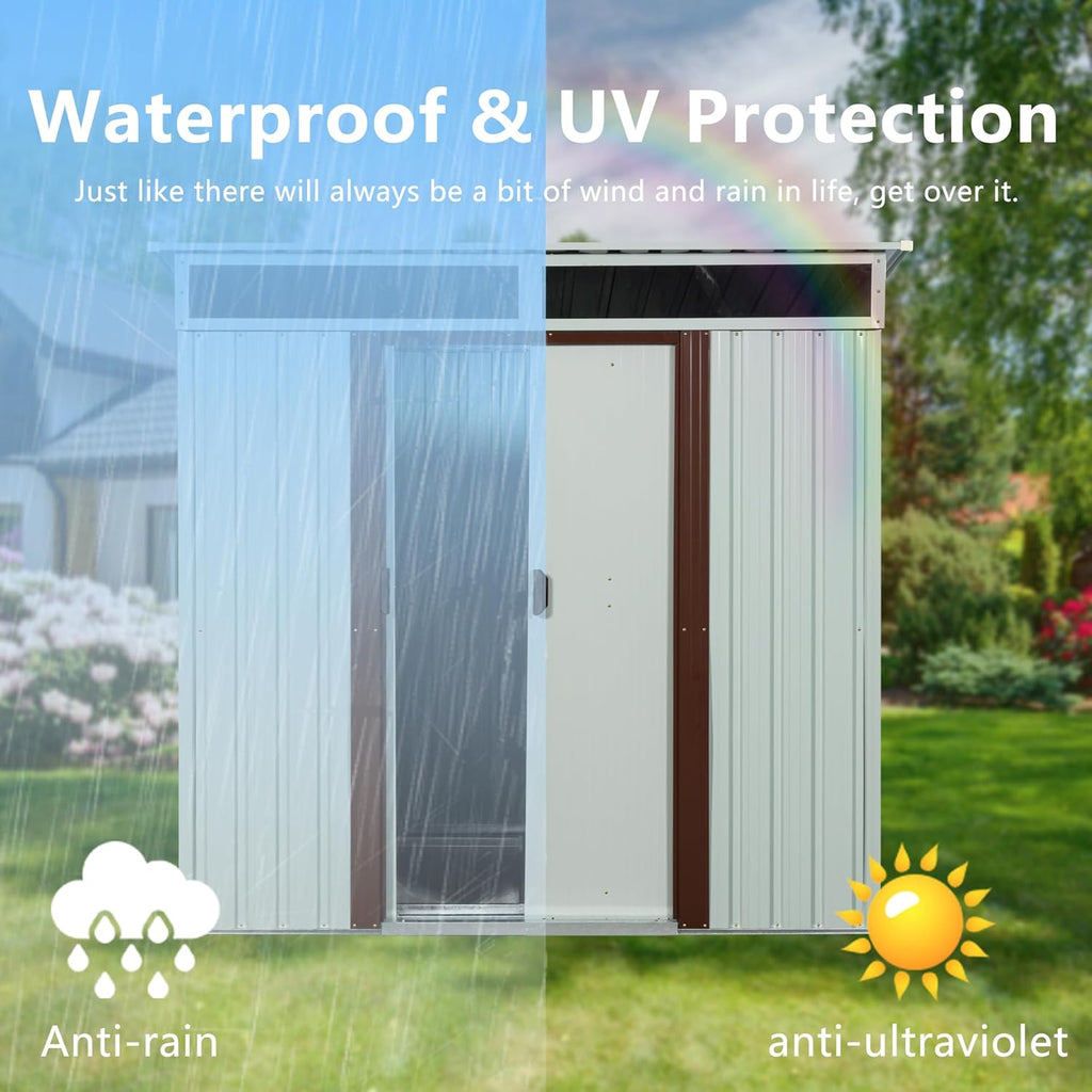 6×5 FT Outdoor Galvanized Metal Storage Shed Large Garden Sheds W/Sliding Doors and Padlock,Rust and Waterproof,with Window and Punched Vents,Tool-Sheds for Backyard,Lawn,White