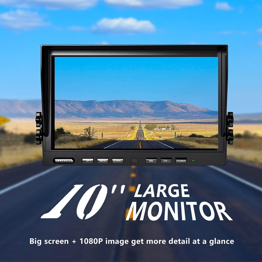 1080P Wireless Backup Camera System with 10 Inch DVR 4 Split Monitor, IP69 Waterproof Stable Signal Record Wireless 1 Rear and 2 Side View Cameras for RV Truck Trailer Camper (BW103)