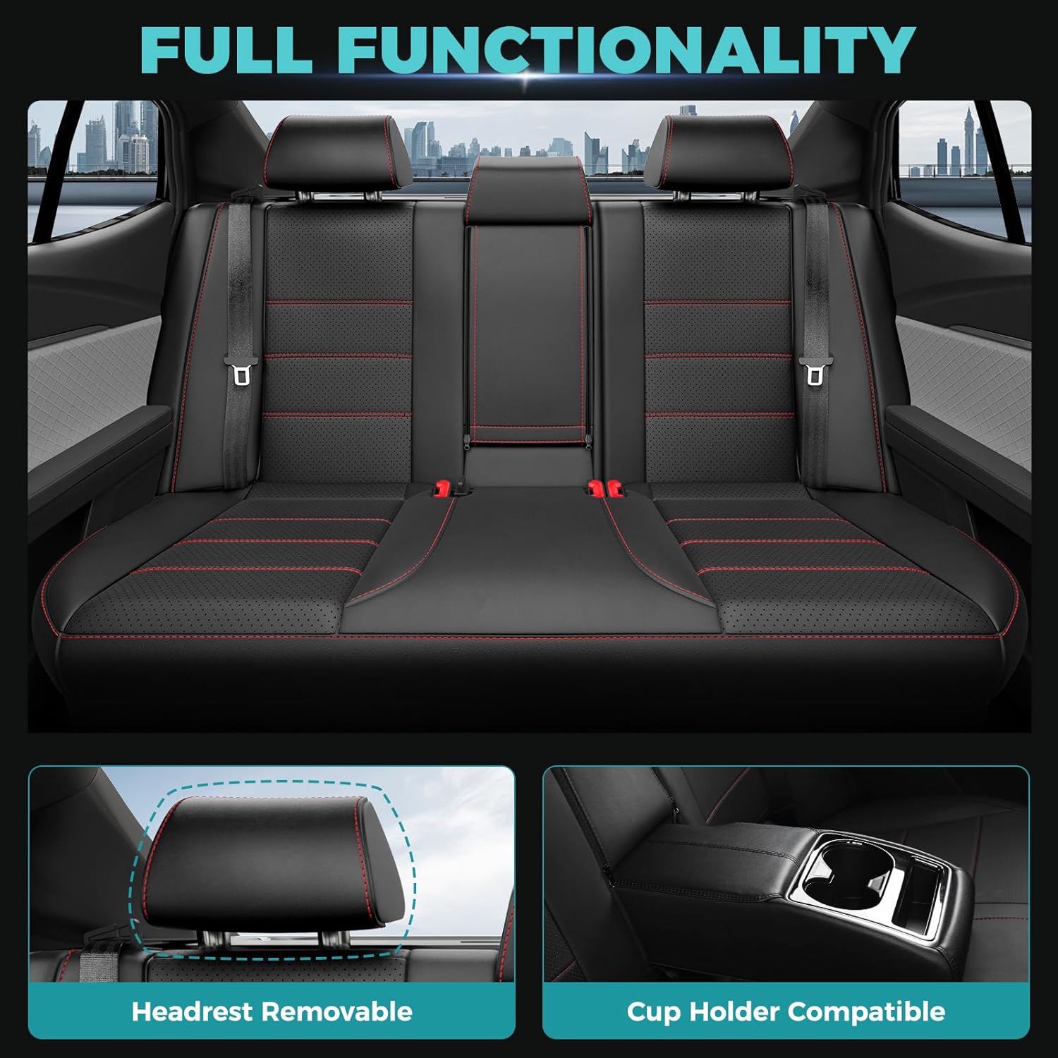 for Toyota Camry Seat Covers XSE XLE 2025 - Custom Fit Car Seat Covers Full Set, Leather Seat Covers for Cars, Waterproof Car Seat Cover, Black Red