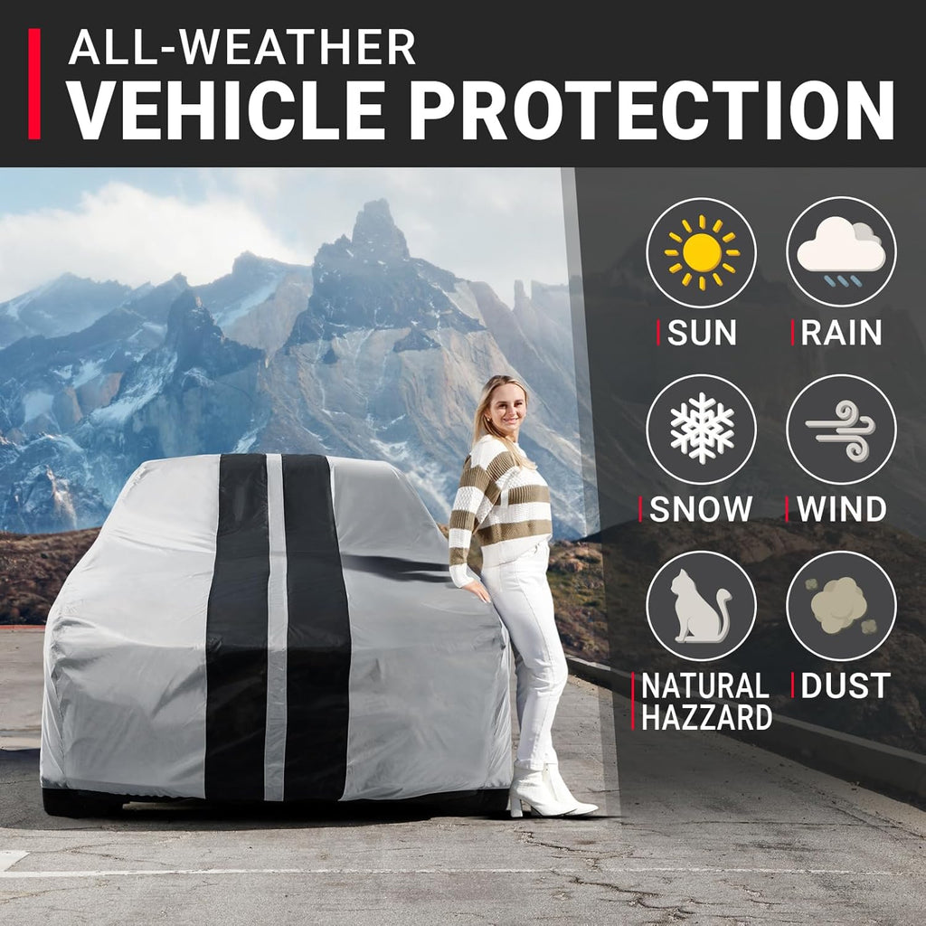 iCarCover Custom Car Cover for Chevy Malibu Wagon (1978-1983) Waterproof All Weather Rain Snow UV Sun Protector Full Exterior Indoor Outdoor Car Cover (Stripe - Gray/Black)