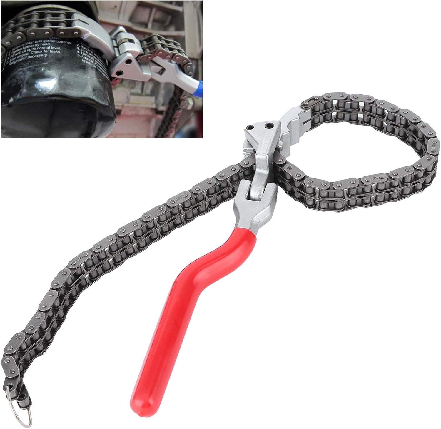 Oil Filter Wrench,Acouto Chain Wrench Spanner 13.8in Long Handle Adjustable Oil Filter Spanner,Auto Car Repairing Tool Removal Hand Tool Self Adjusting