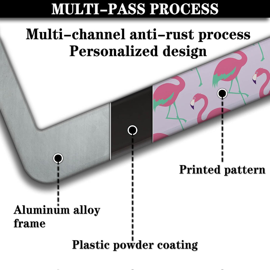 License Plate Frames for Girl Pink License Plate Cover for Women Pink Flamingo Animals Aluminum Metal Car Accessory 2 Pack with Screw Covers Set