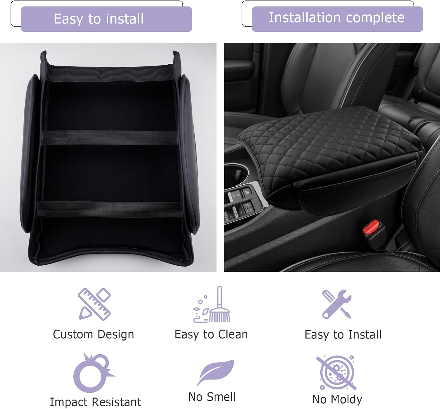 LUWU Center Console Cover Compatible with 2023 2024 2025 Honda Pilot & 2024 2025 Ridgeline & 2024 2025 2026 Honda Passport Accessories Armrest Console Cover Leather Interior Accessories (Thick Black)