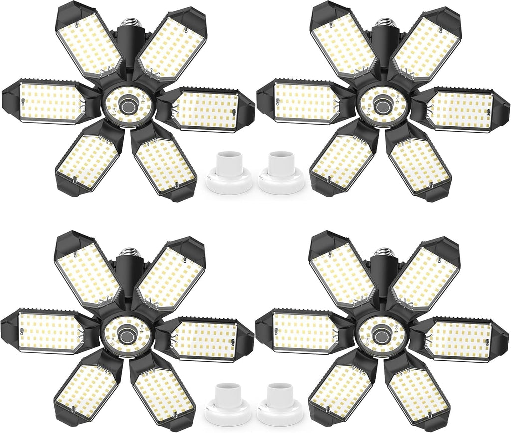 4 Pack LED Garage Lights,220W Super Bright Ceiling Led Shop Lights,Deformable Scew in E26 Base Garage Light for Basement Warehouse Workshpo