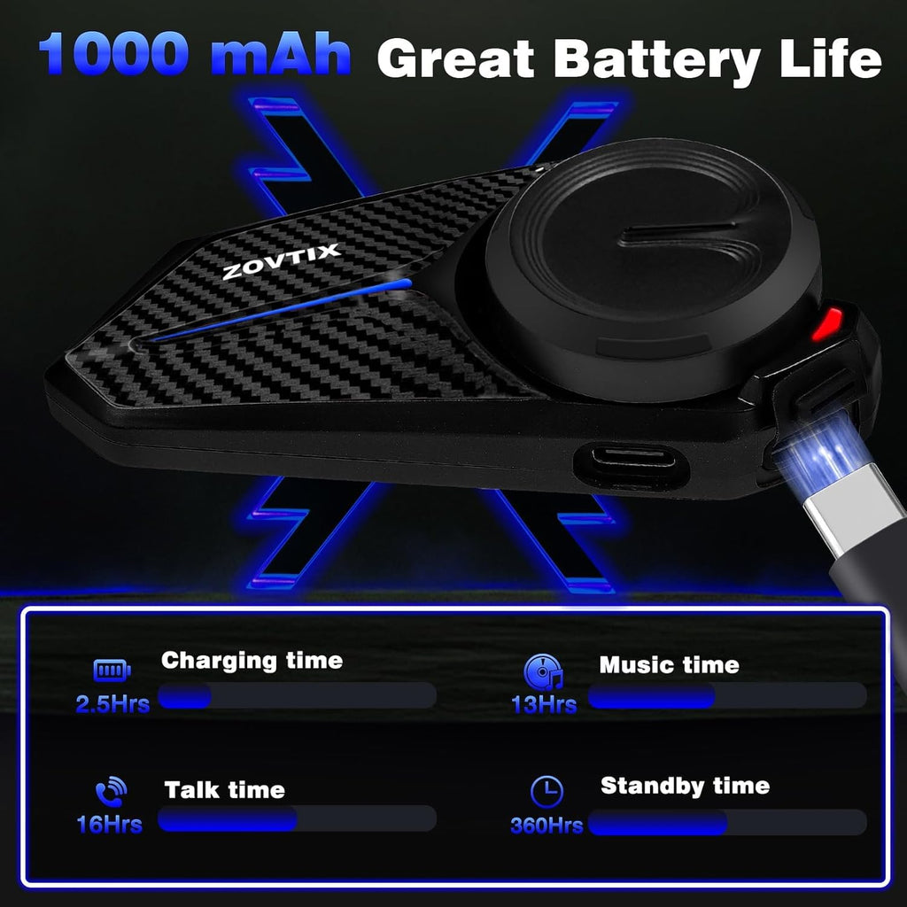 Motorcycle Helmet Headset Support 8 Riders Group Intercom Communication System, Motorcycle Headset with Music Sharing/HiFi Sound/3 EQ Music Modes/Noise Cancellation/IP67/FM Radio/Wake up Siri - 1 Pack