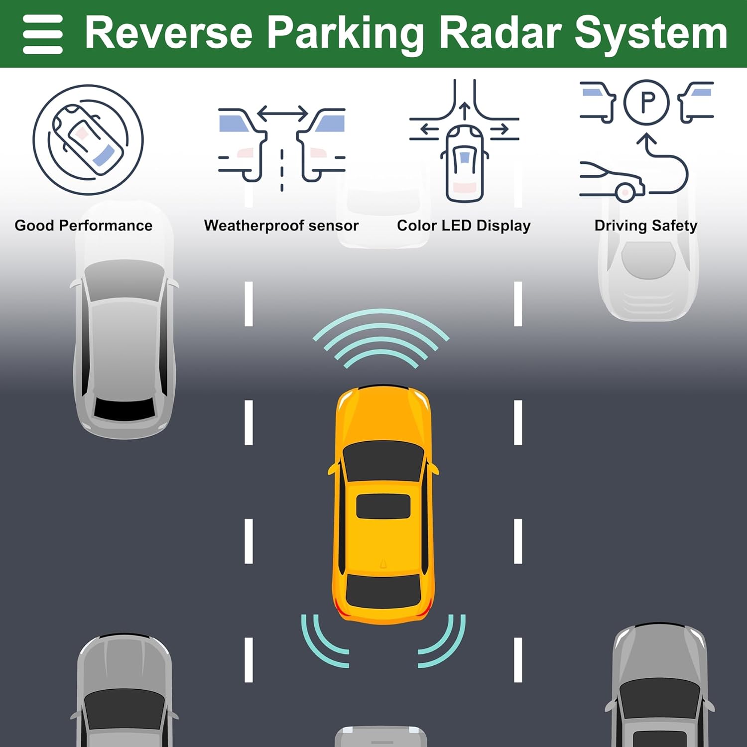 Motoforti Universal Car Auto Vehicle Reverse Backup Radar System Reverse Parking Sensors Alarm Buzzer Reminder Distance Detection White 2 Parking Sensors