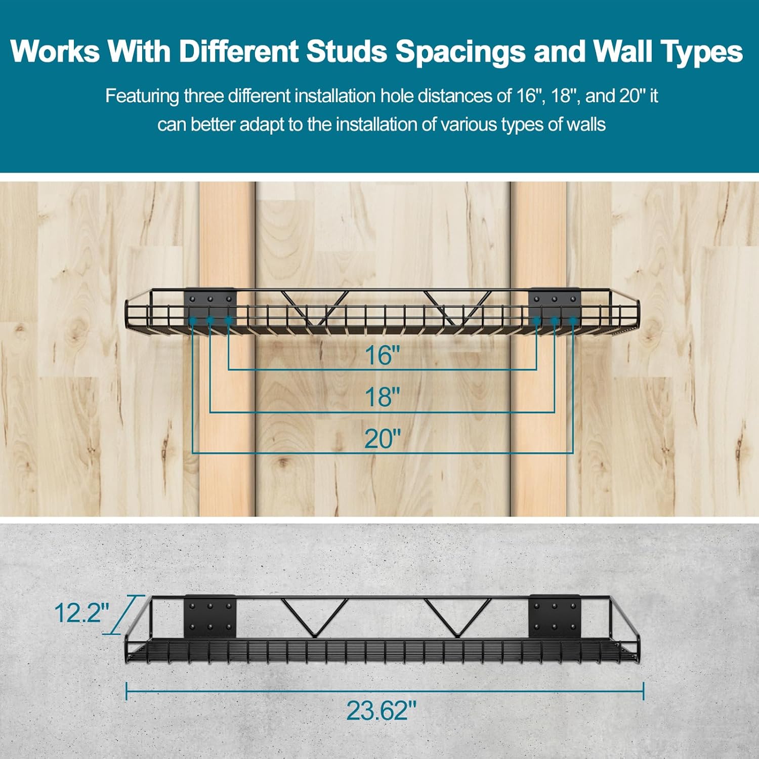 Garage Wall Shelving,4-Pack 12 Inch X 23.8 Inch,Can be Used for Garage, Closet, Laundry Room, Heavy Duty Wall Shelving, Holds Up to 65 Lbs (Black, 12"X23.8", 4)