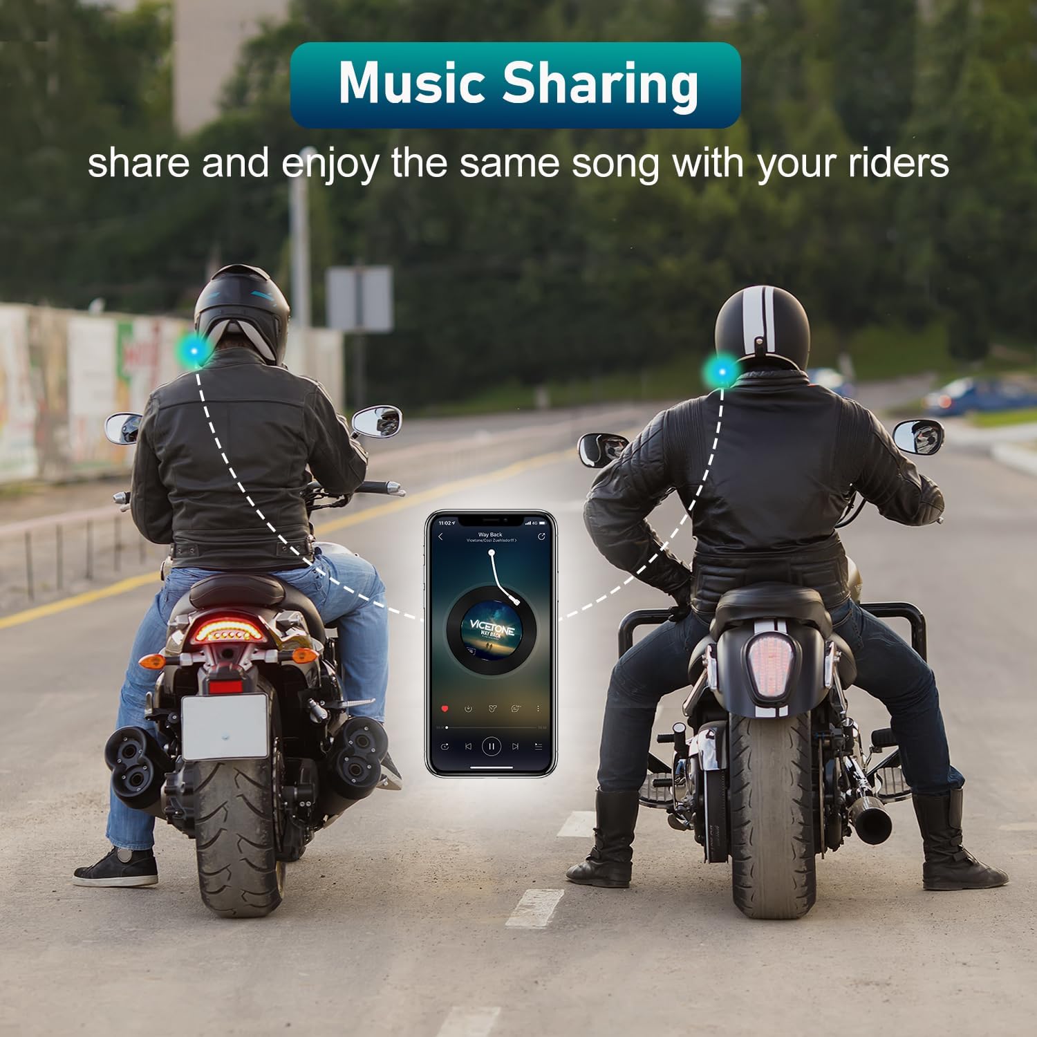TK-X4 Motorcycle Bluetooth Headset, 6 Riders 2000m Helmet Group Intercom with Bluetooth 5.1/Music Share/Top-Tier Noise Reduction/HiFi Stereo Sound,Universal Communication System Headphones(2 Pack)