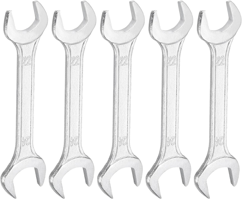 HARFINGTON 5pcs Double Open End Wrench 22mm x 24mm Metric 15 Degree Offset Angle Small Flat Head Wrench Galvanizing Open Ended Spanner for Automotive Repair Furniture Assembly