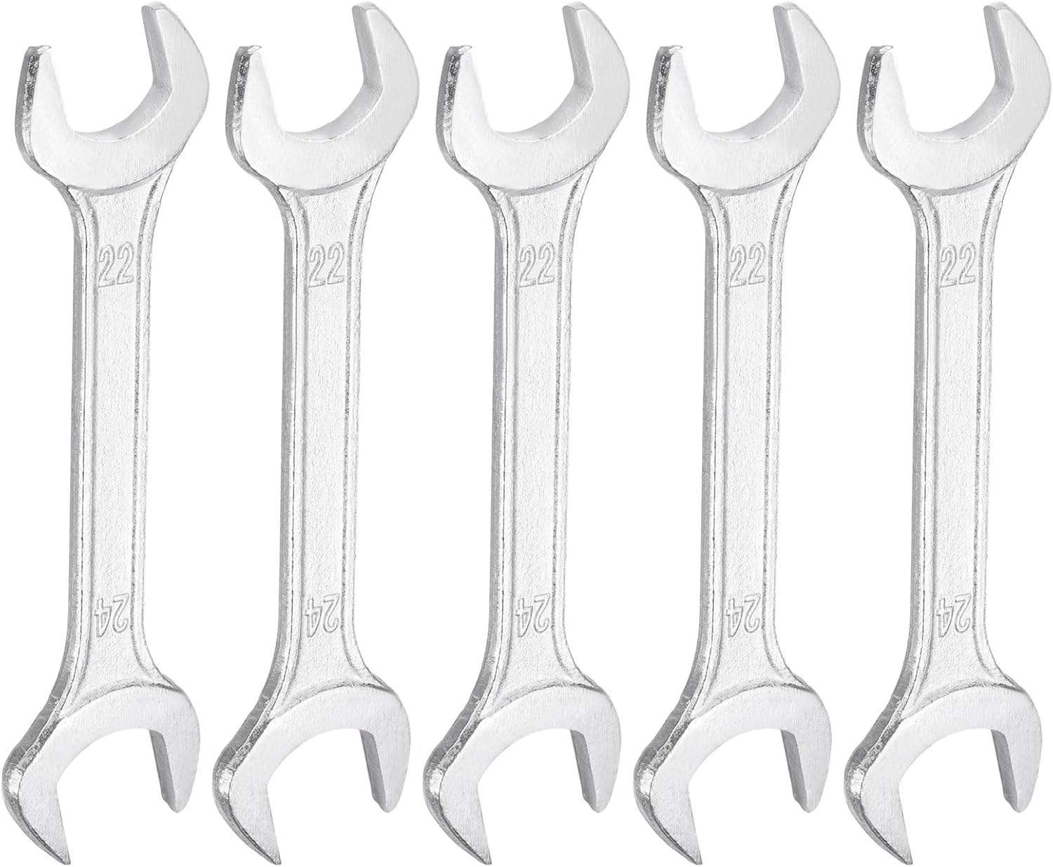 HARFINGTON 5pcs Double Open End Wrench 22mm x 24mm Metric 15 Degree Offset Angle Small Flat Head Wrench Galvanizing Open Ended Spanner for Automotive Repair Furniture Assembly