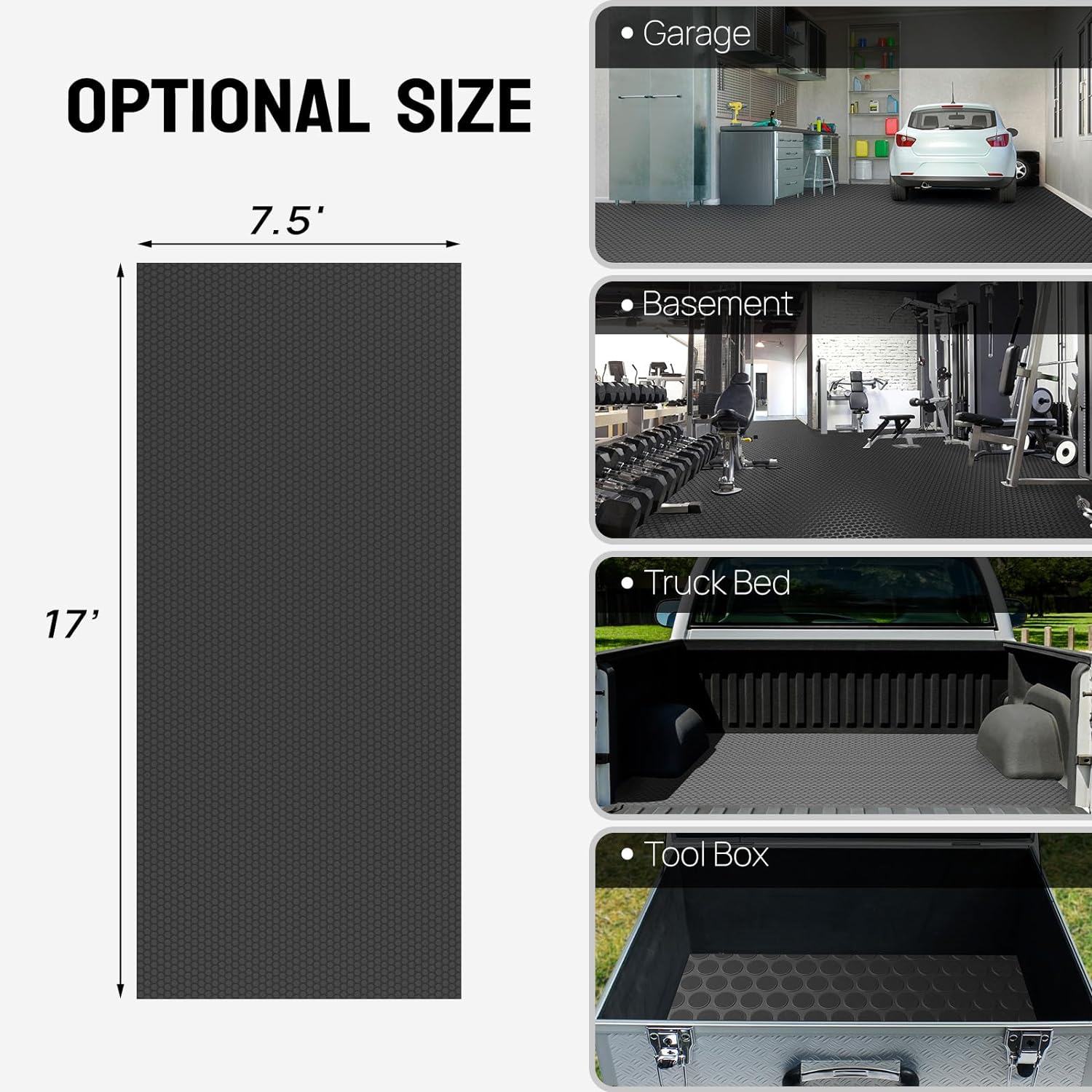 TUFFIOM 7.5 x 17 FT Garage Floor Mat, Thickened Coin Plate PVC Garage Mats Flooring Roll for Under Car, Garage Car Parking Mats for Compact SUVS, Sports Car