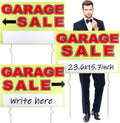 Marsui 3 Pcs Garage Sale Sign 23.6 x 15.7 Inch Double Sided Garage Sale Sign with Stakes Blank Corrugated Plastic Yard Signs with Directional Arrow and Metal Stake
