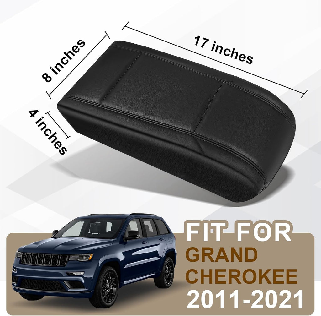Muslogy Center Console Armrest Cover Compatible with Jeep Grand Cherokee 2011-2021 Comfort Armrest Pad Arm Rest Cushion Vegan Leather Protector Regular Thick