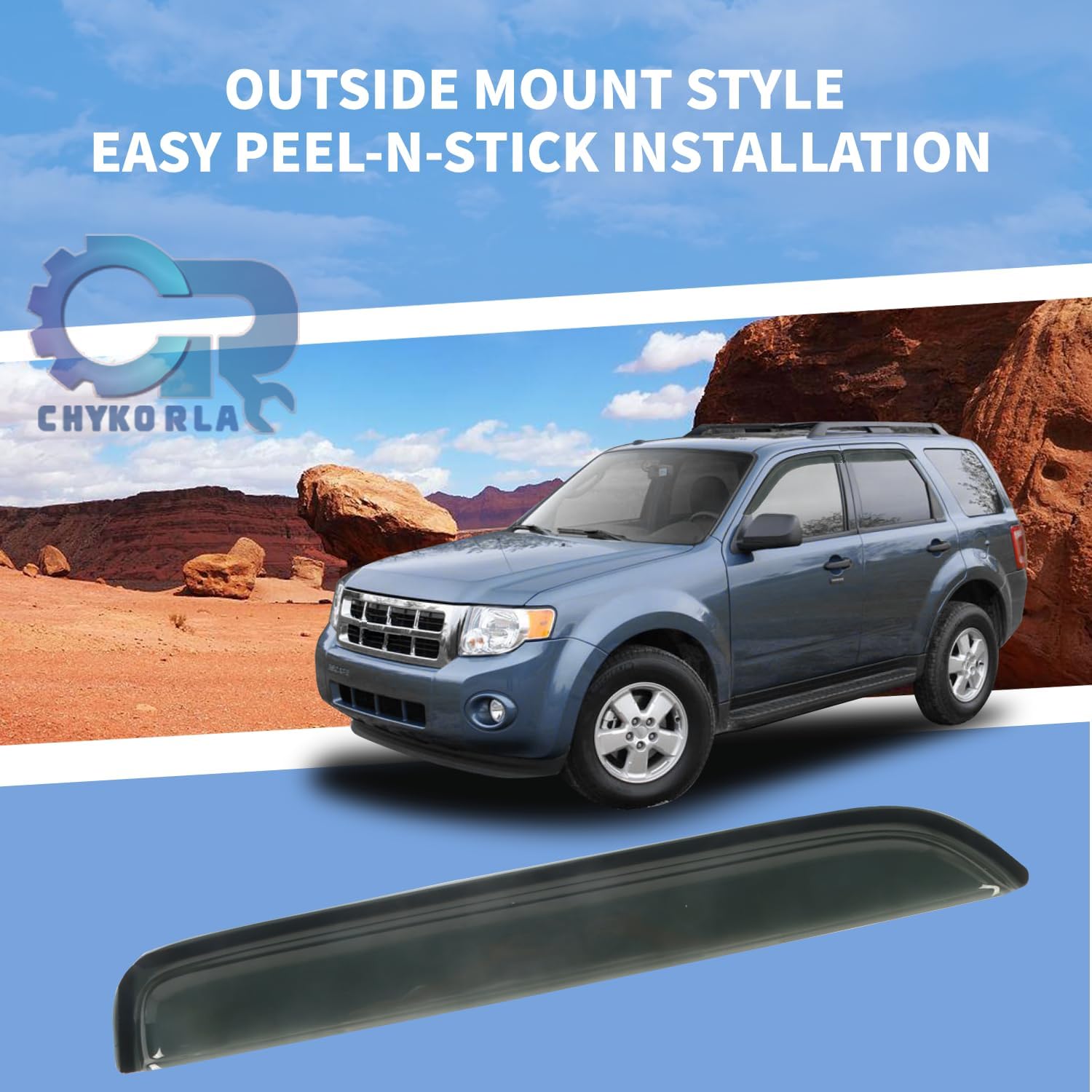 Window Visor Rain Guard Compatible with 2001-2012 Ford Escape, Fit for 2008-2011 Mazda Trubute, Fit for 2005-2011 Mercury Mariner, Tape-On Side Vent Window Deflector