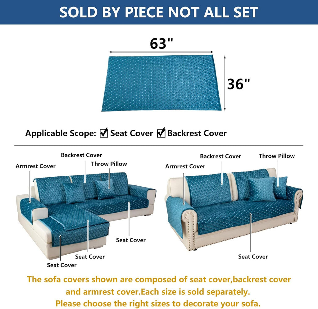 Eismodra Couch Cover,Sectional Couch Covers,Sofa Covers for 3 Cushion Couch,Anti-Slip Sofa Slipcovers for Dogs Cats Kids Loveseat Recliner L Shaped Armrest Backrest,Blue 36''x63''(Only 1 Piece)