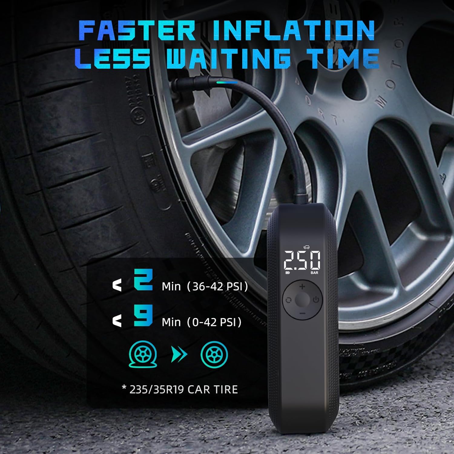 CYCPLUS Electric Air Compressor Bicycle Pump Car Tire Inflator, 150 PSI Portable Air Compressor, Rechargeable Tire Pump LED Display, Auto Shut-Off Air Pump for Bike Tires, Car, Motorcycle, Ball